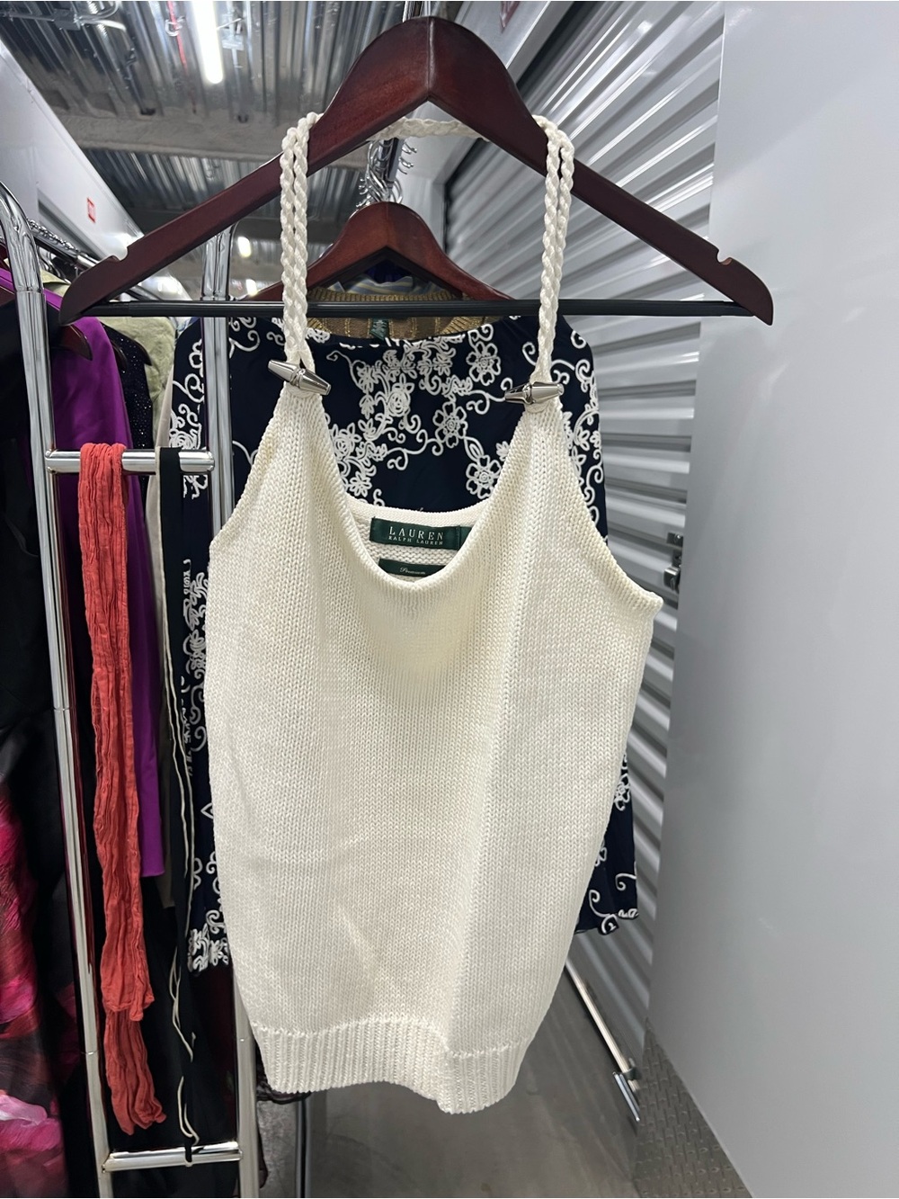 Ralph Lauren Cream Knit Tank with Braided Straps